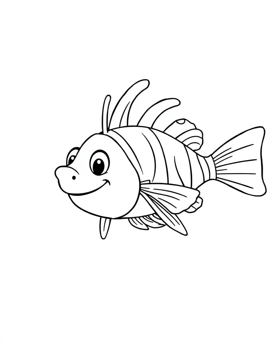 Cheerful cartoon lionfish coloring page