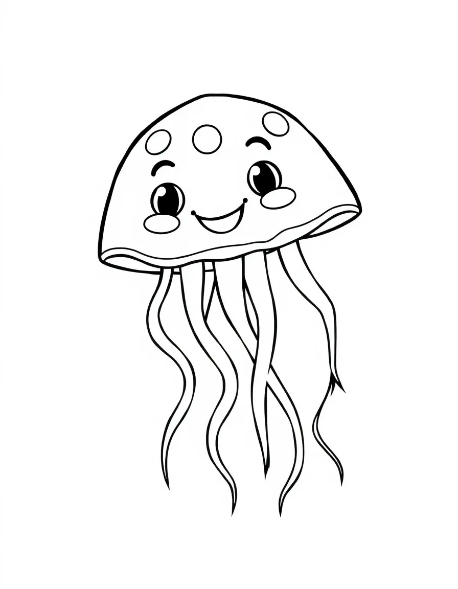 Cheerful cartoon jellyfish coloring page