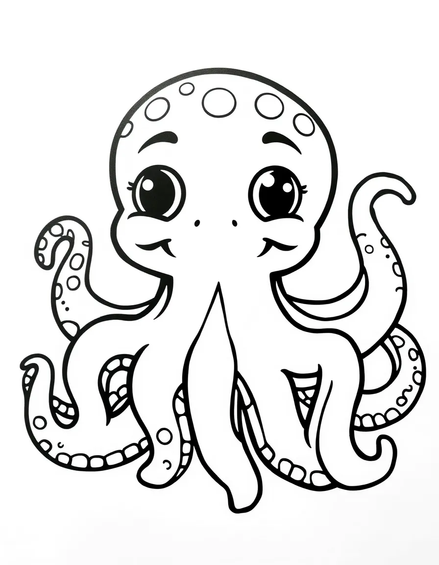 Cheerful cartoon octopus coloring page