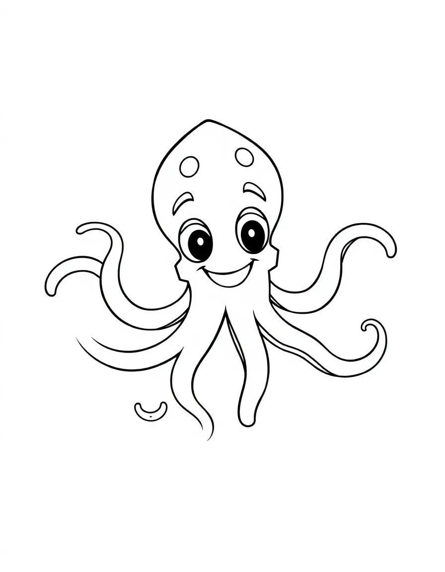 Cheerful cartoon squid coloring page
