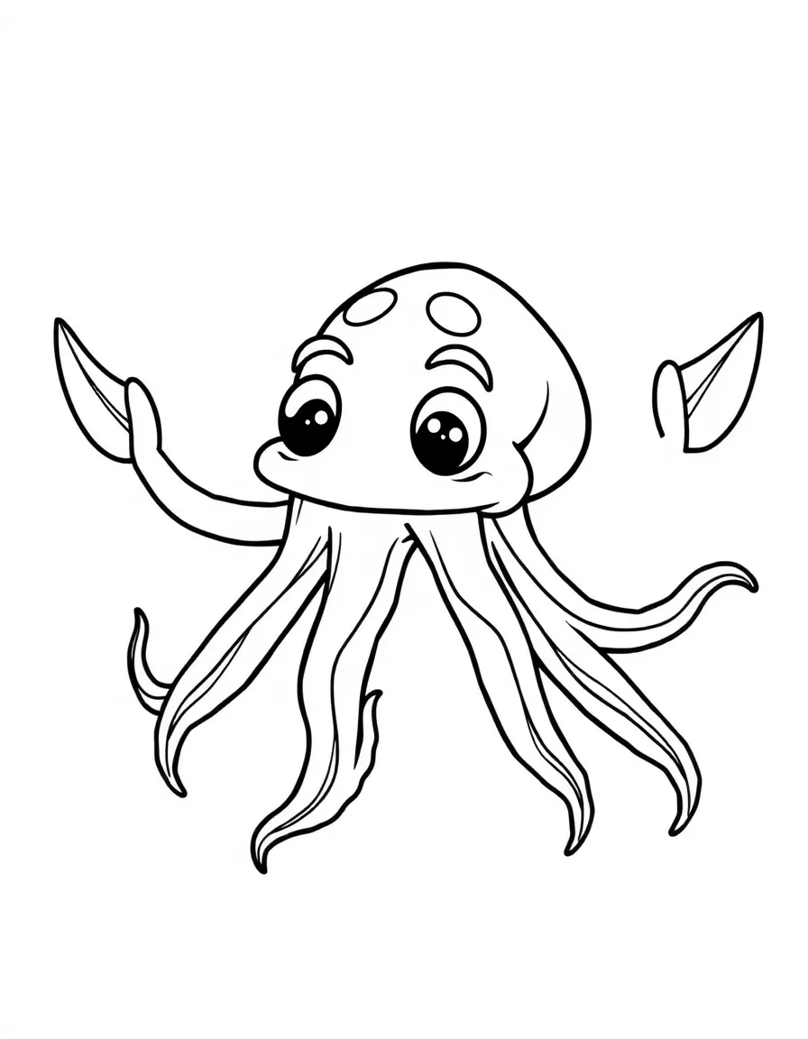 Cheerful cartoon cuttlefish coloring page