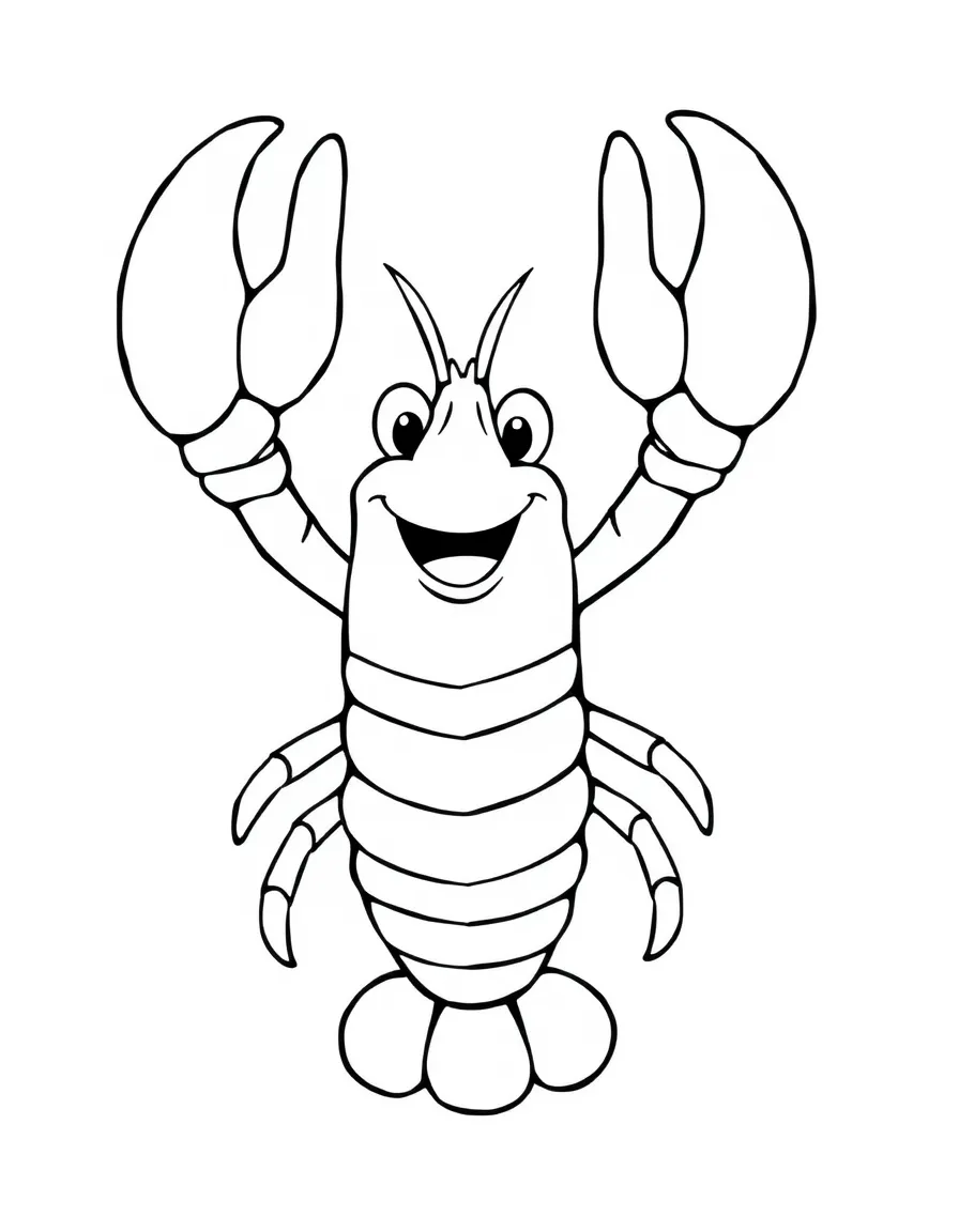 Cheerful cartoon lobster coloring page