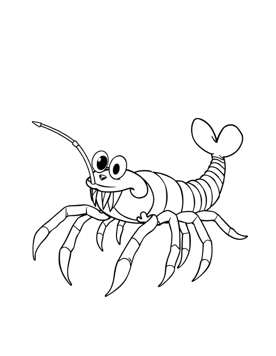 Cheerful cartoon krill coloring page