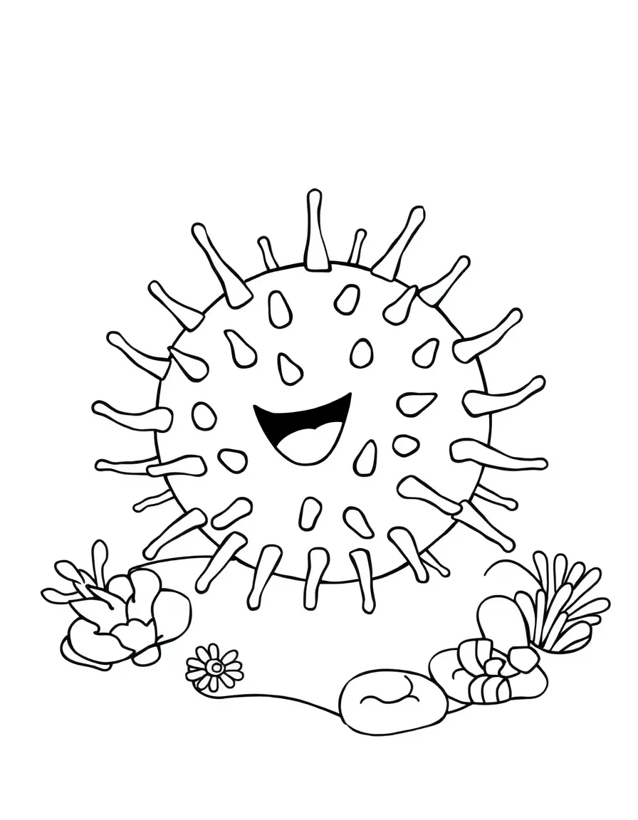 Cheerful cartoon sea urchin coloring page