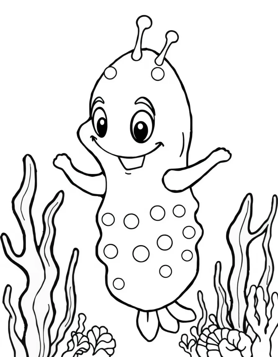 Cheerful cartoon sea cucumber coloring page