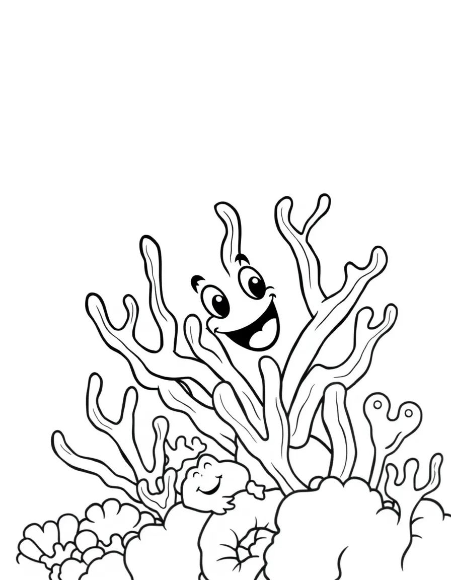 Cheerful cartoon coral coloring page