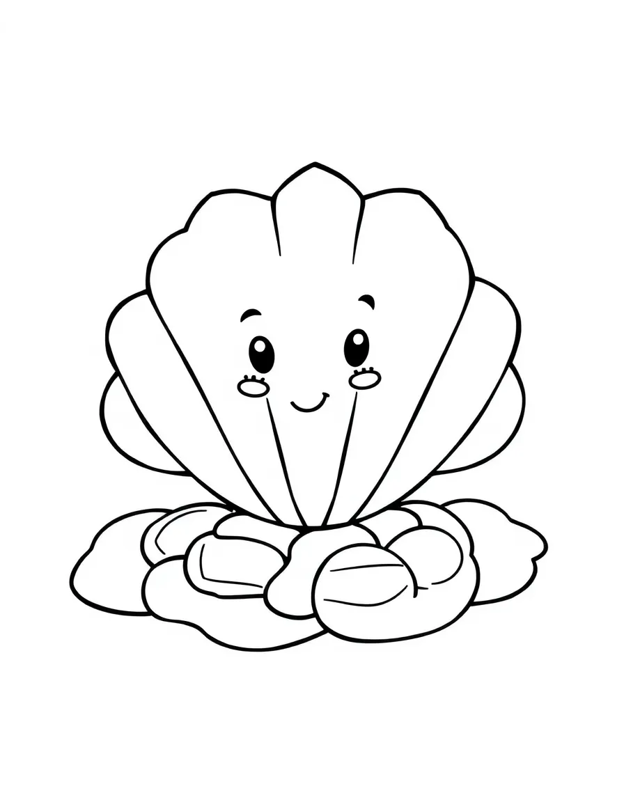 Cheerful cartoon scallop coloring page