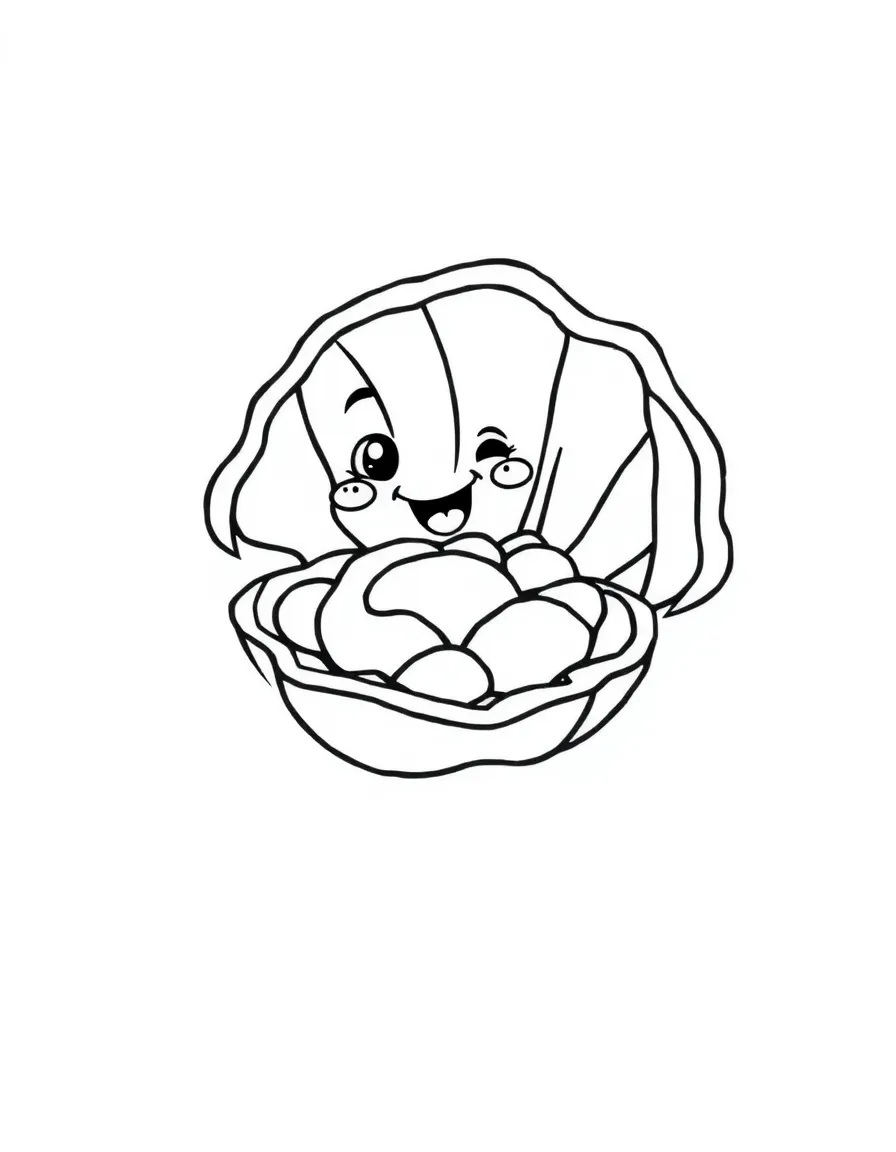 Cheerful cartoon oyster coloring page