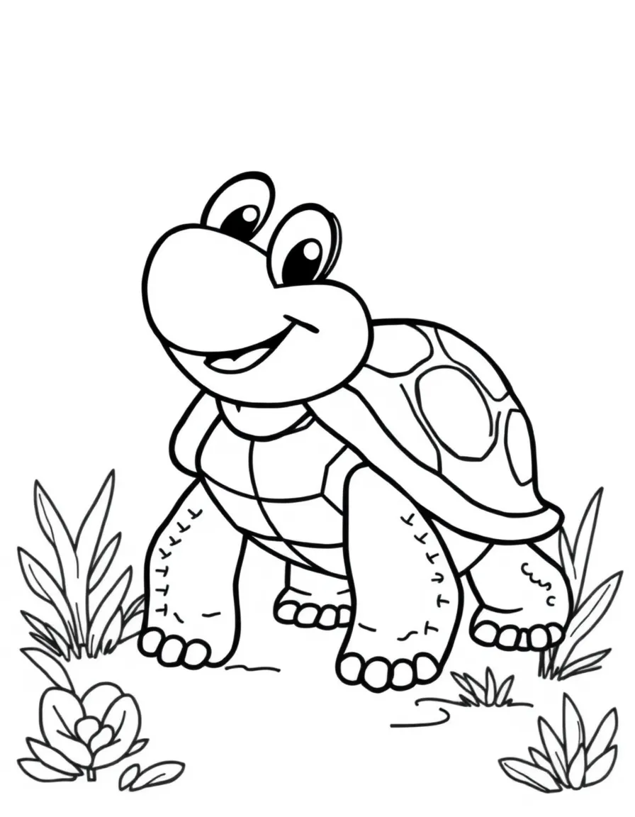 Cheerful cartoon turtle coloring page