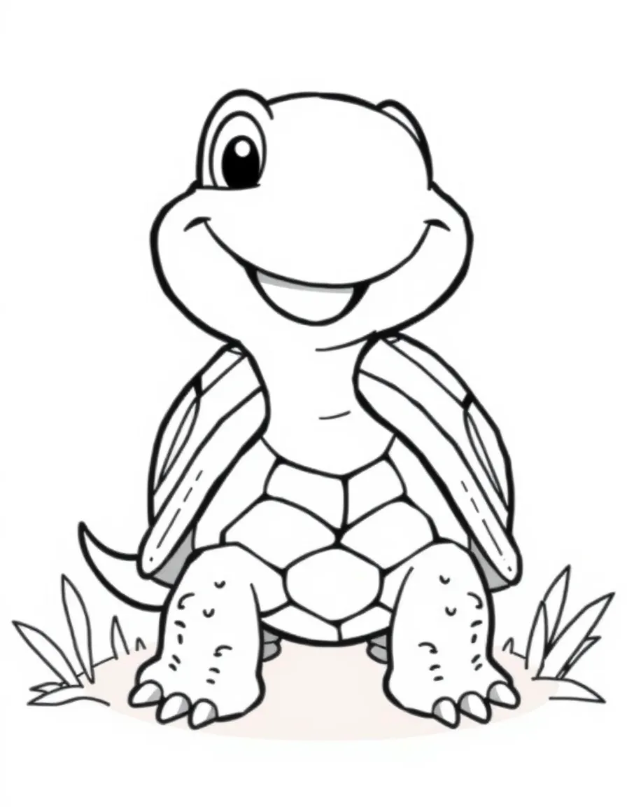Cheerful cartoon tortoise coloring page