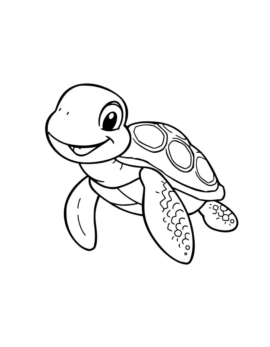 Cheerful cartoon sea turtle coloring page
