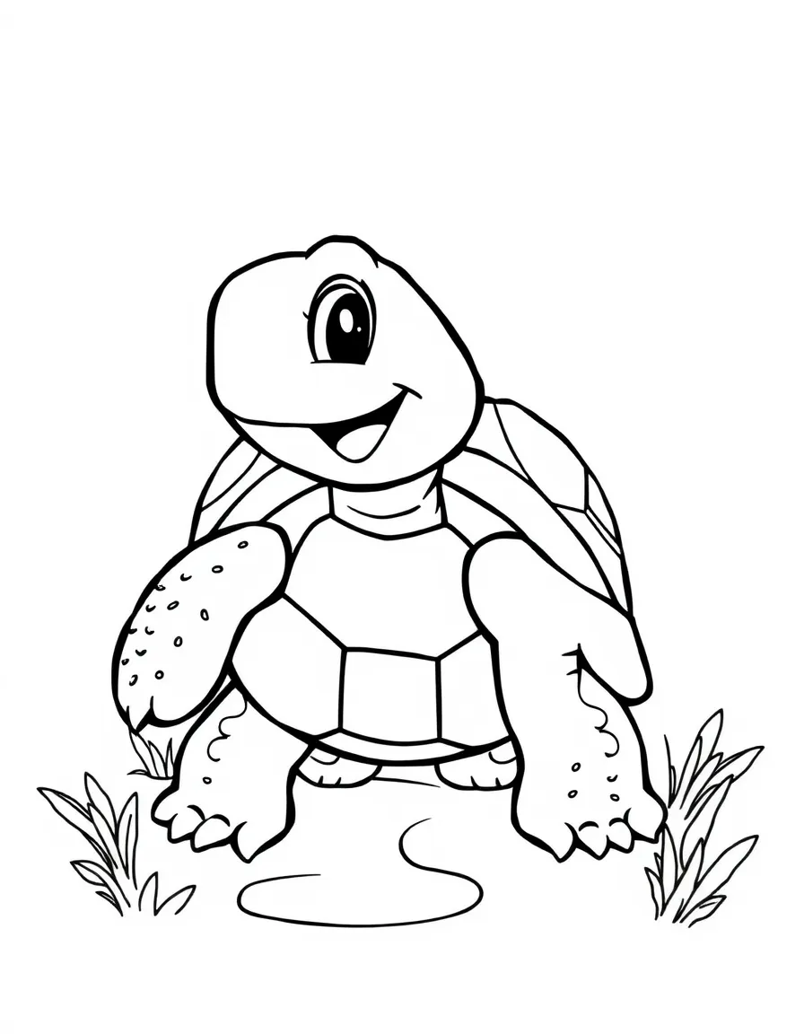 Cheerful cartoon snapping turtle coloring page