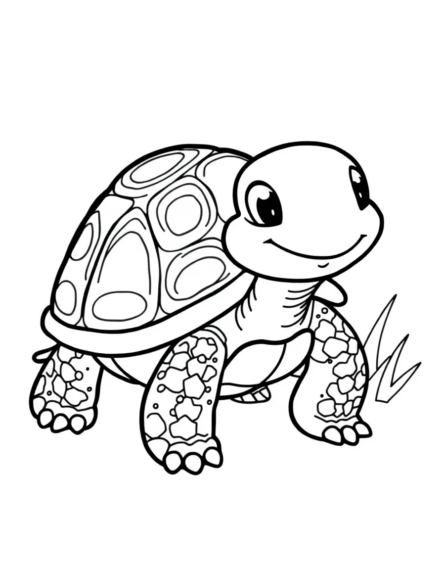 Cheerful cartoon painted turtle coloring page