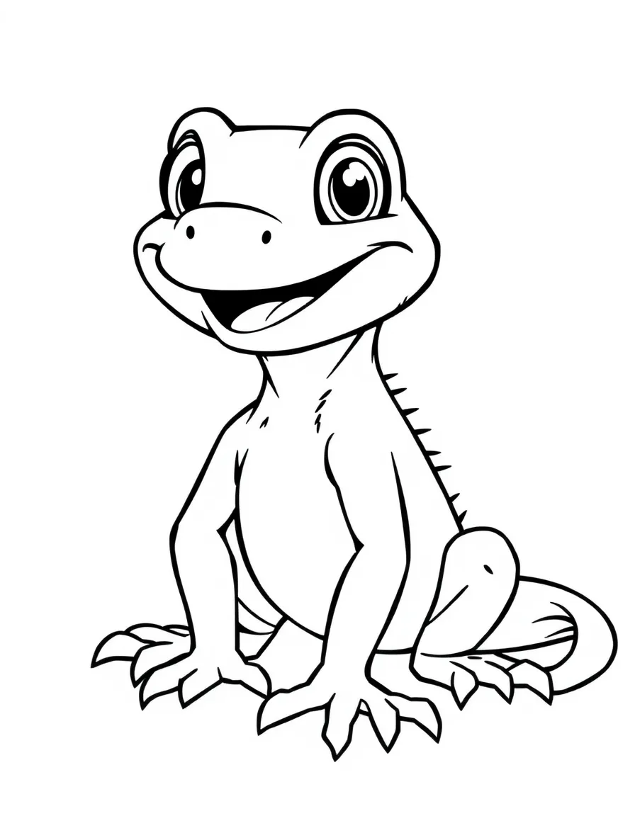 Cheerful cartoon lizard coloring page