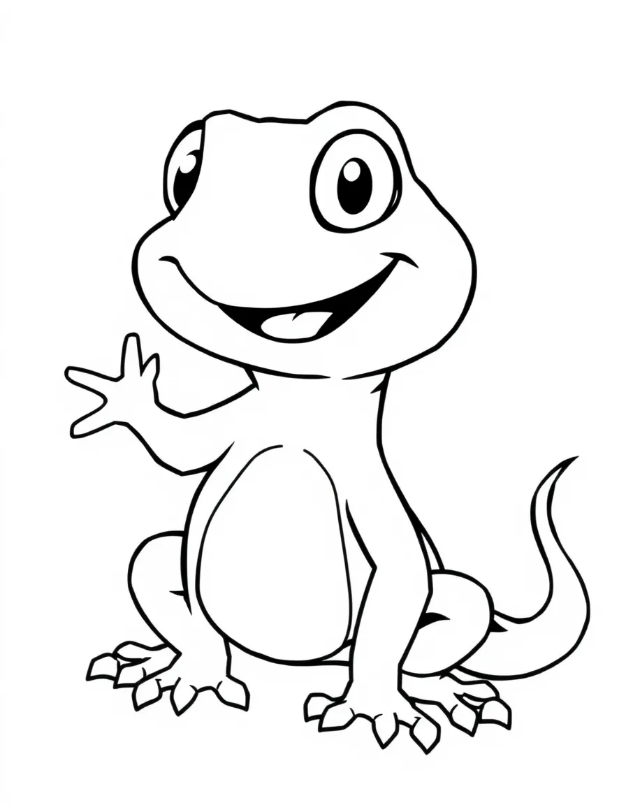 Cheerful cartoon gecko coloring page