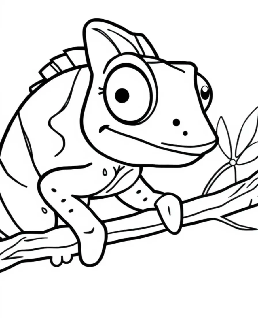Cheerful cartoon chameleon coloring page