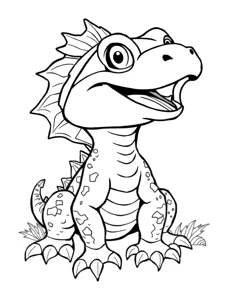 Cheerful cartoon komodo dragon coloring page