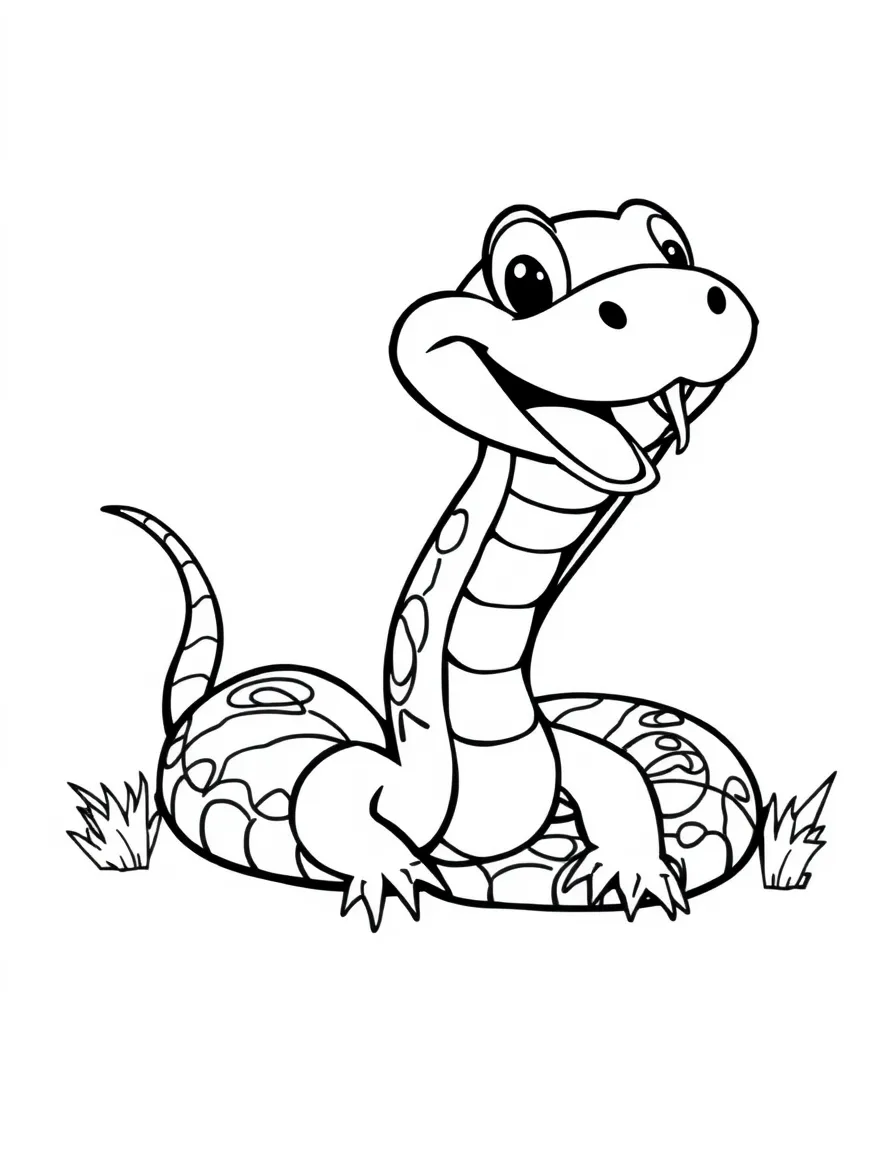 Cheerful cartoon rattlesnake coloring page