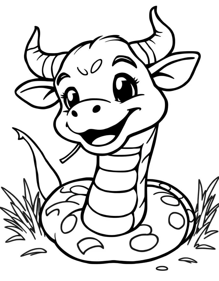 Cheerful cartoon bull snake coloring page