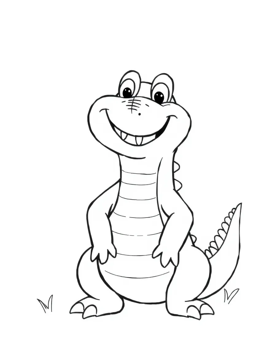 Cheerful cartoon alligator coloring page