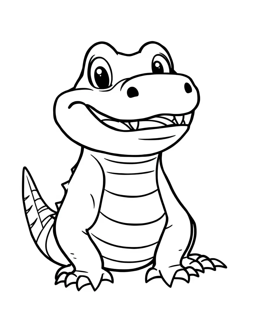Cheerful cartoon caiman coloring page