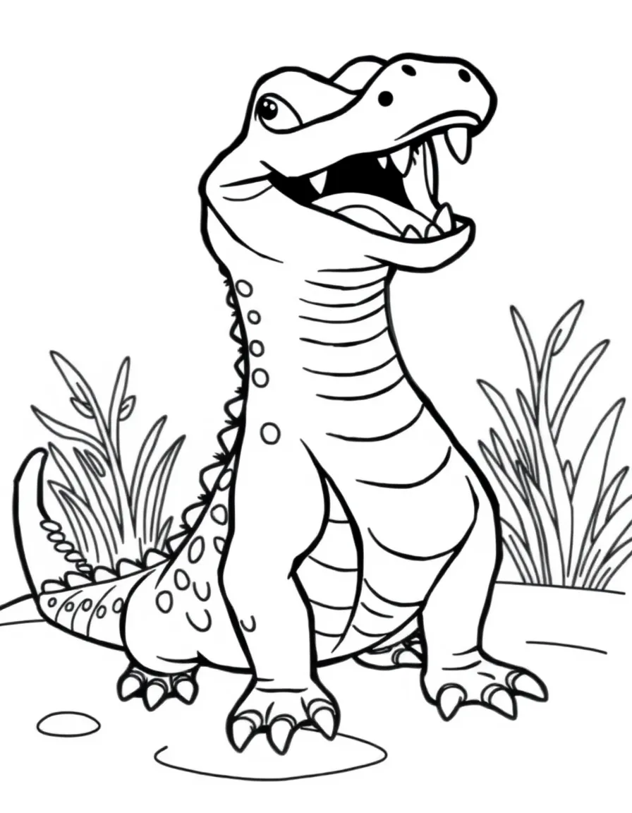 Cheerful cartoon gharial coloring page
