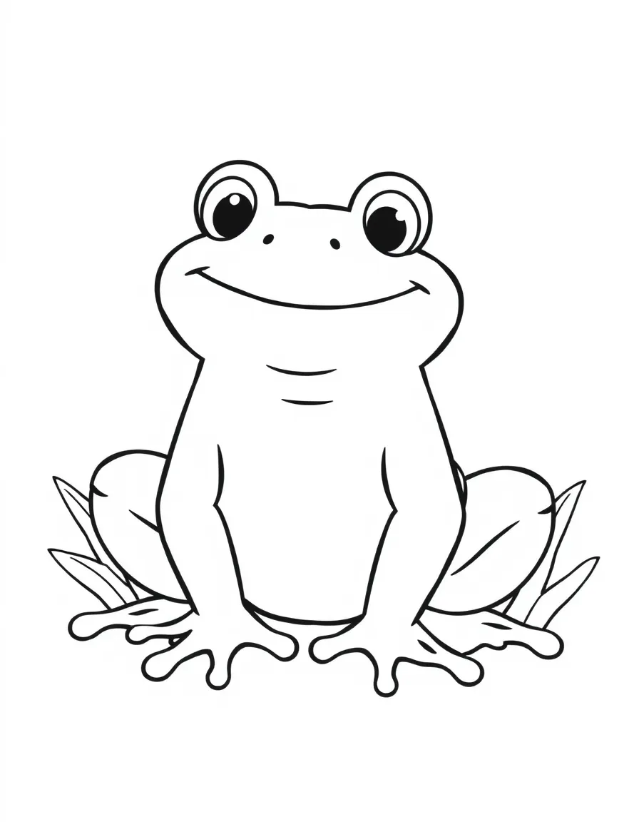 Cheerful cartoon bullfrog coloring page
