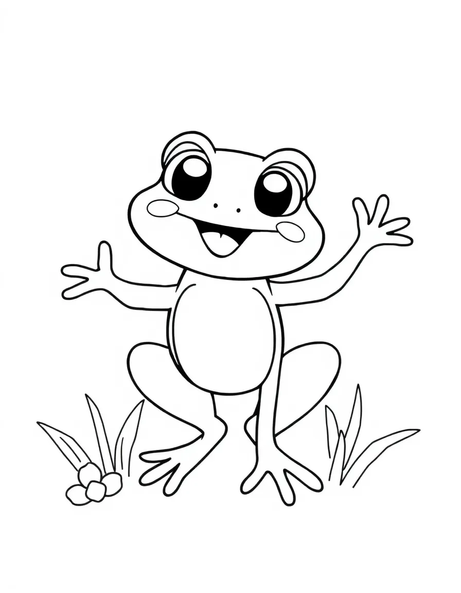 Cheerful cartoon spring peeper coloring page