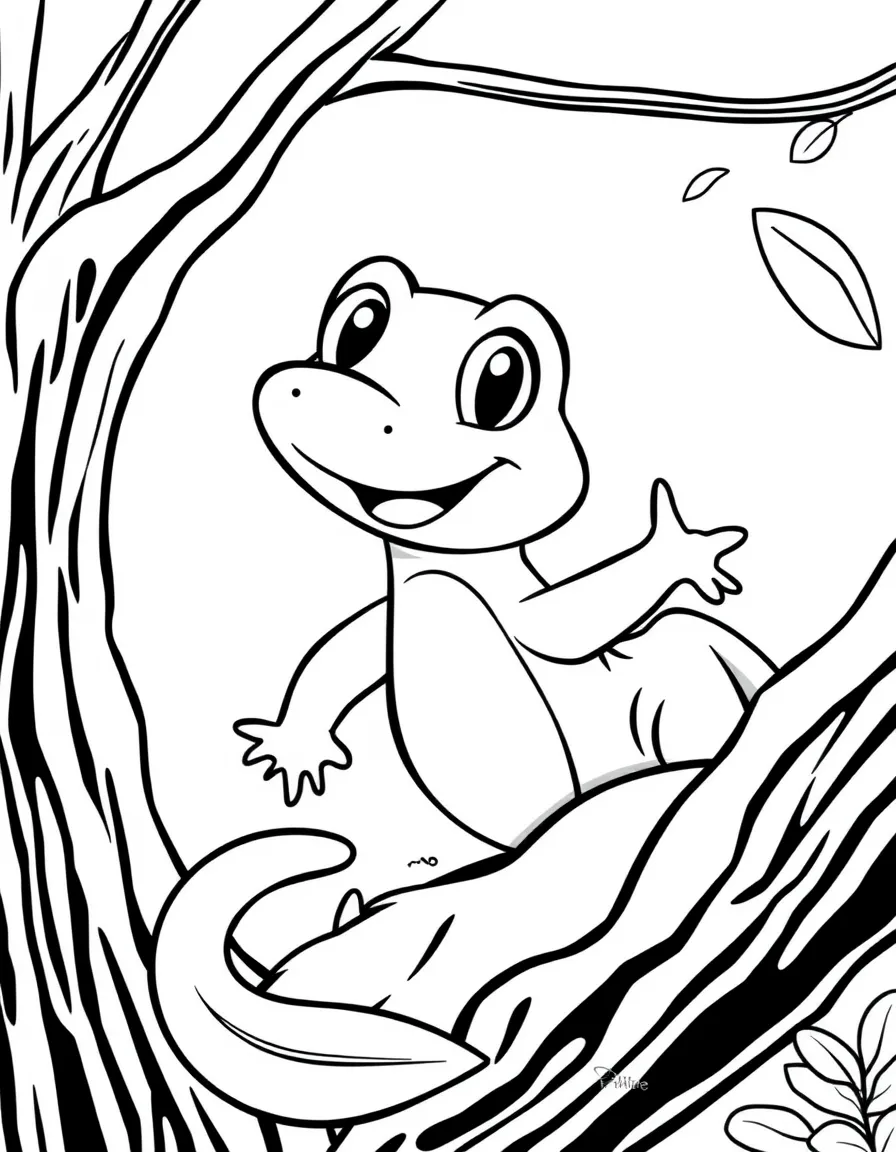 Cheerful cartoon salamander coloring page