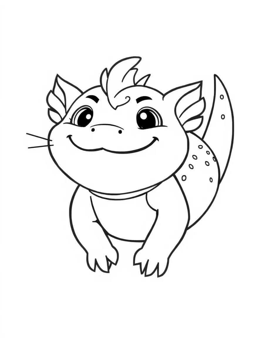 Cheerful cartoon axolotl coloring page