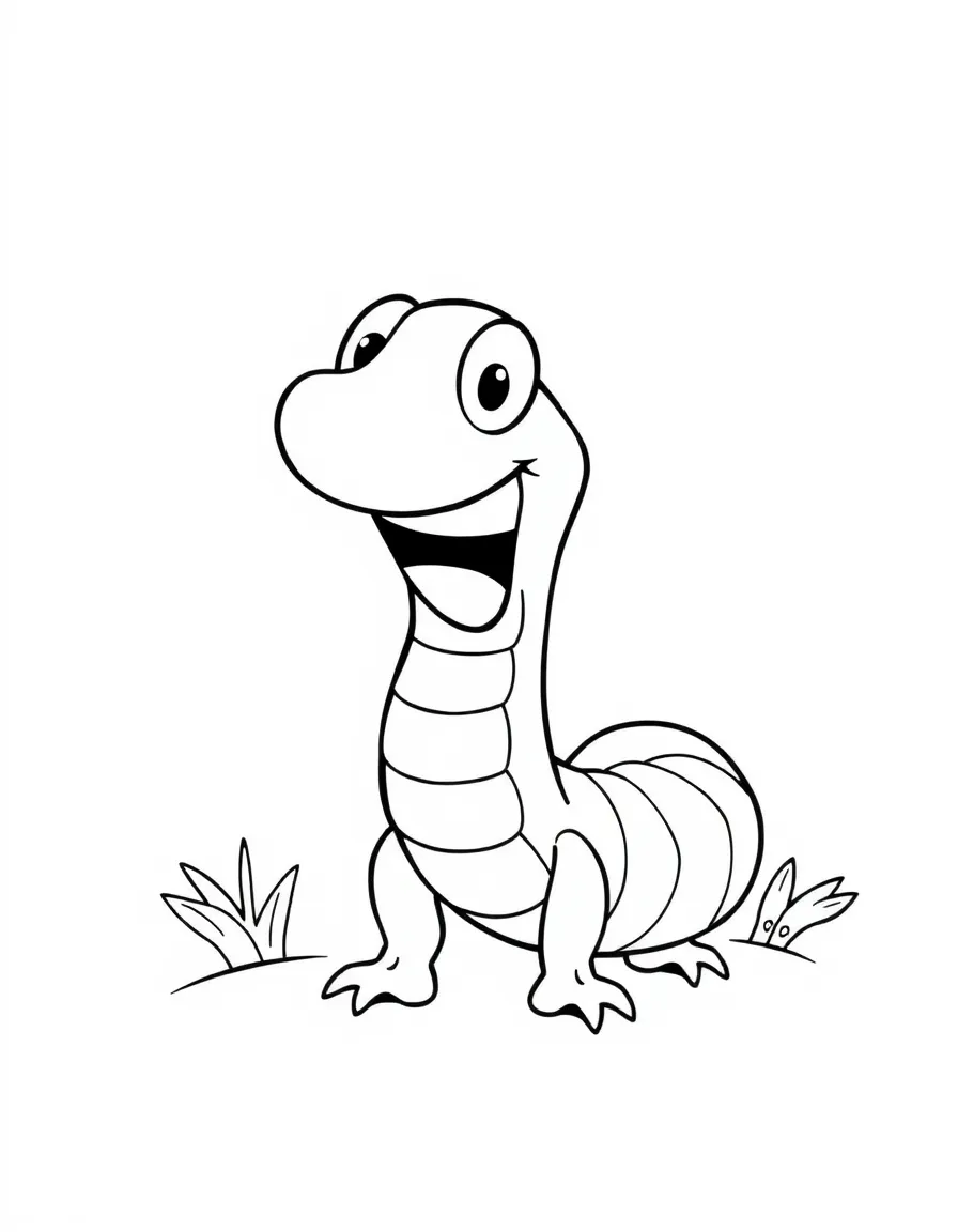 Cheerful cartoon caecilian coloring page