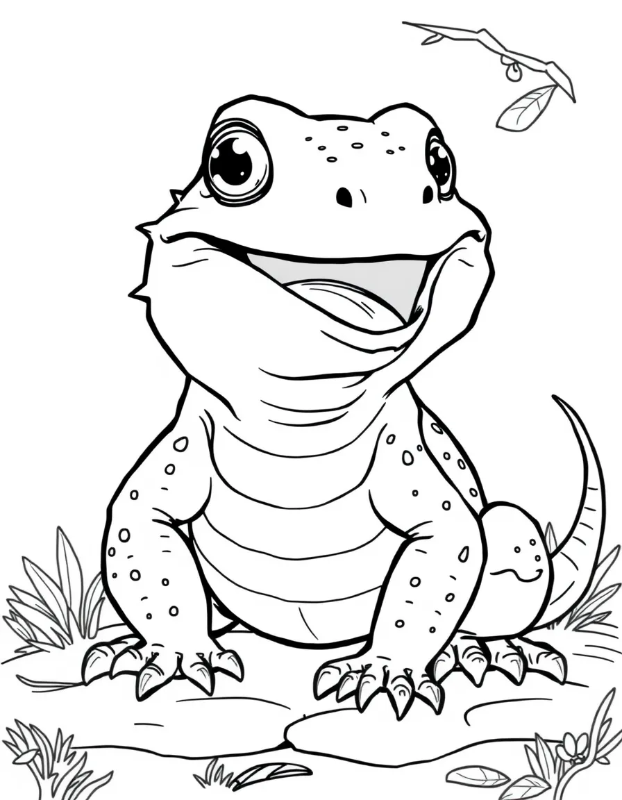 Cheerful cartoon tuatara coloring page