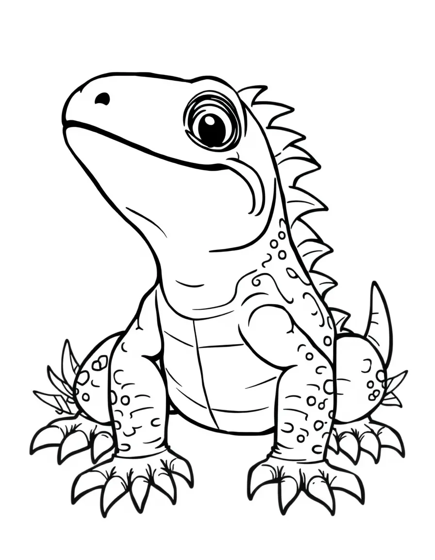 Cheerful cartoon marine iguana coloring page