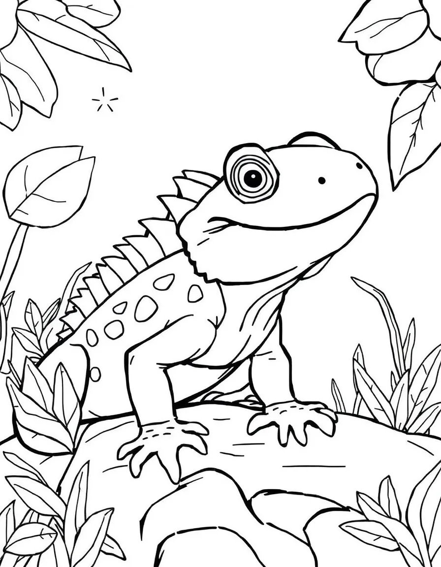 Cheerful cartoon frilled lizard coloring page