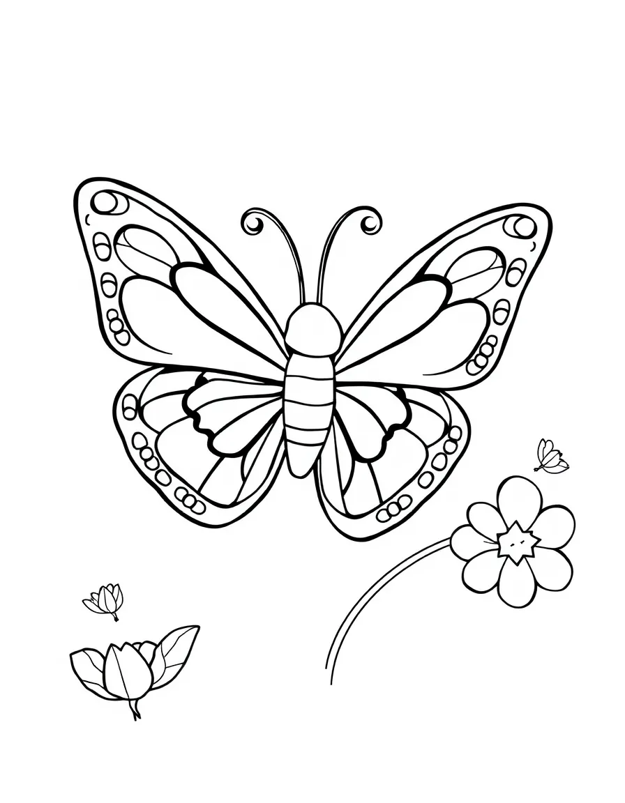 Cheerful cartoon butterfly coloring page