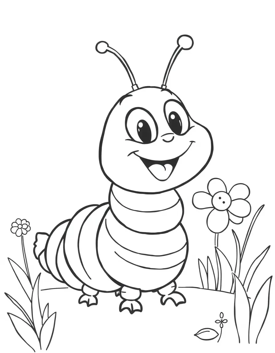 Cheerful cartoon caterpillar coloring page