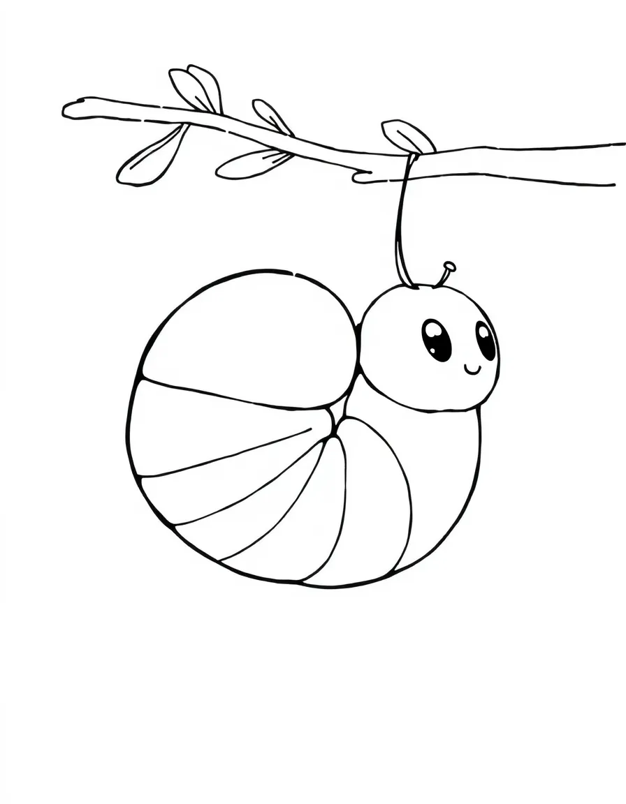 Cheerful cartoon chrysalis coloring page