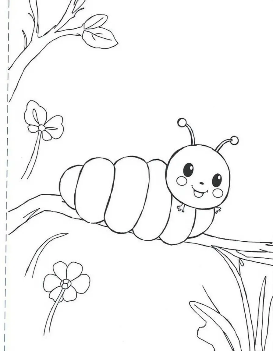 Cheerful cartoon cocoon coloring page