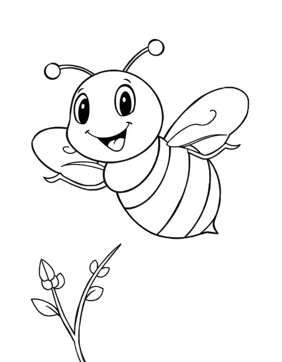 Cheerful cartoon bee coloring page