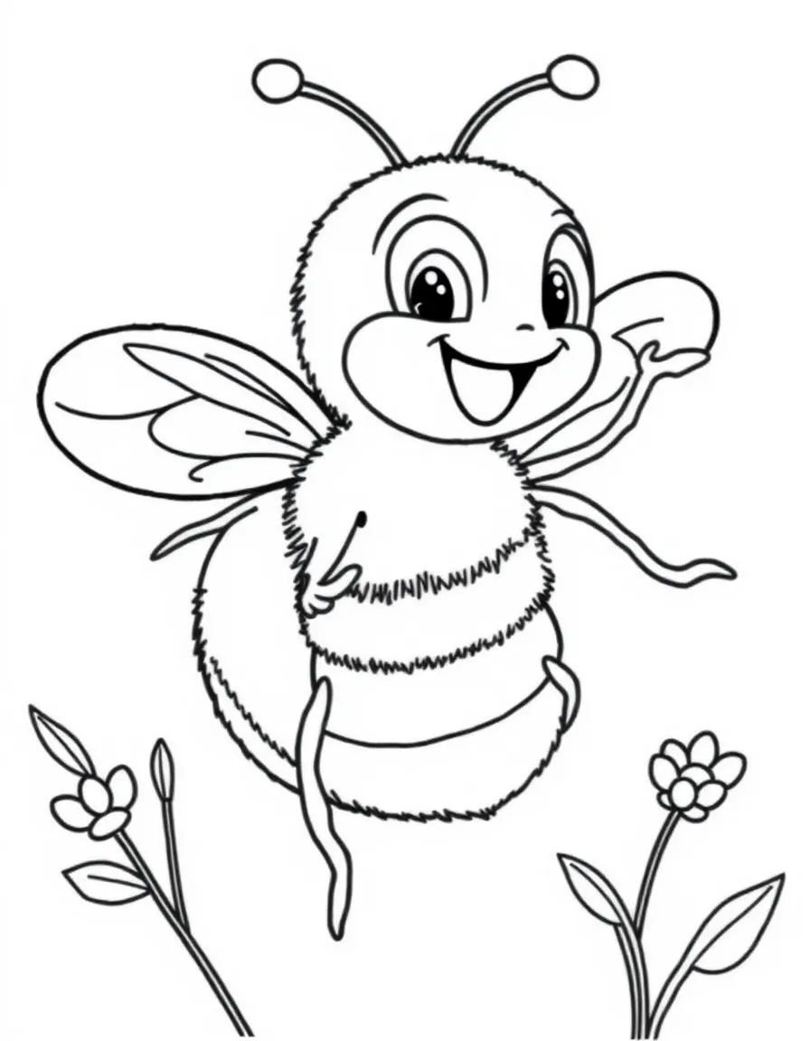 Cheerful cartoon bumblebee coloring page