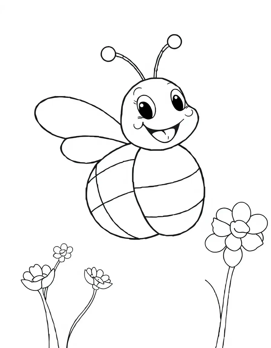 Cheerful cartoon honeybee coloring page