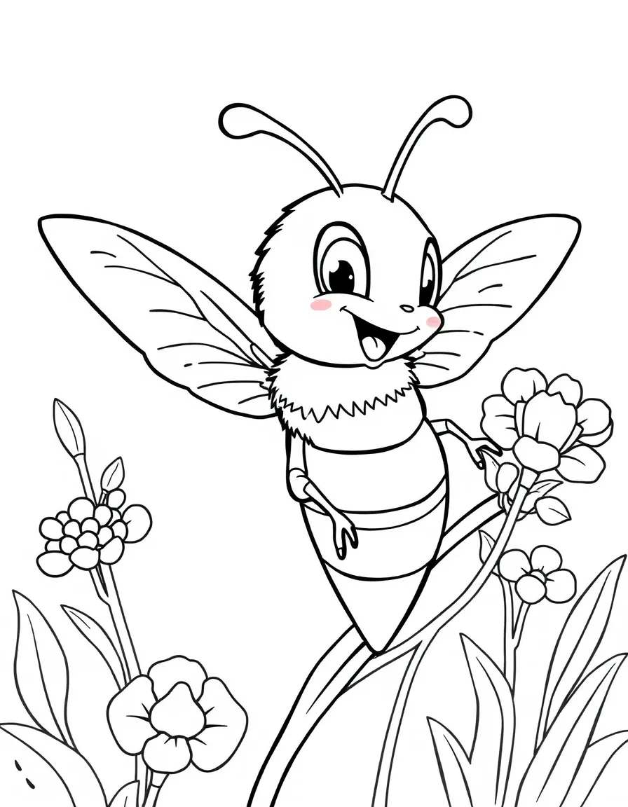 Cheerful cartoon hornet coloring page