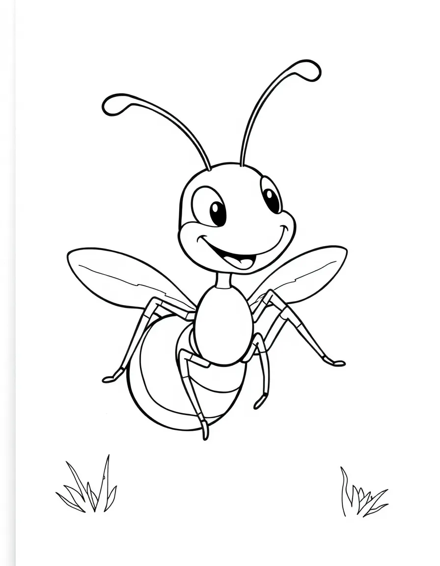 Cheerful cartoon ant coloring page