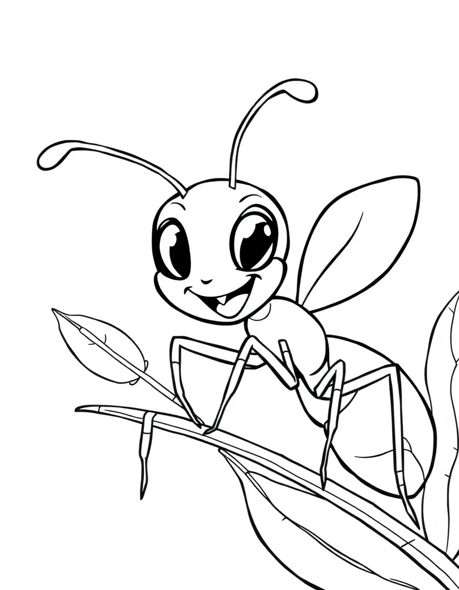 Cheerful cartoon leaf-cutter ant coloring page