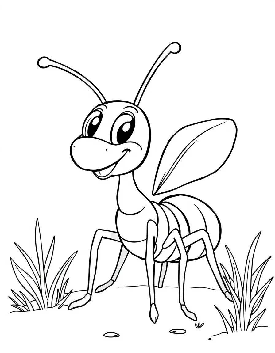 Cheerful cartoon army ant coloring page