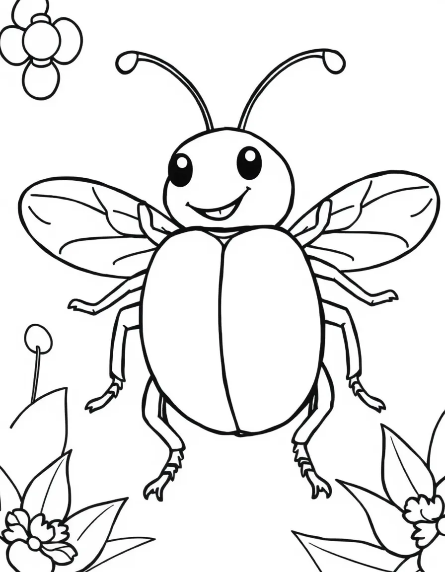 Cheerful cartoon beetle coloring page