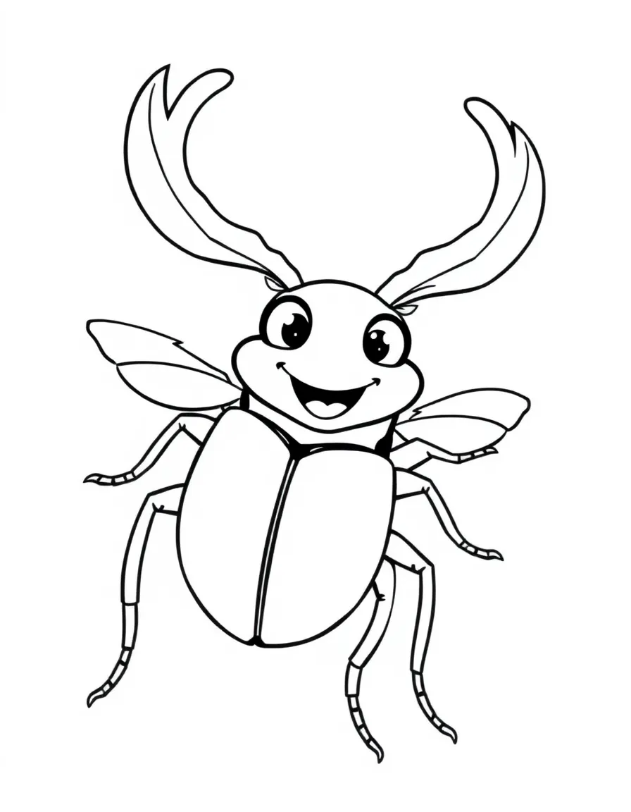 Cheerful cartoon stag beetle coloring page
