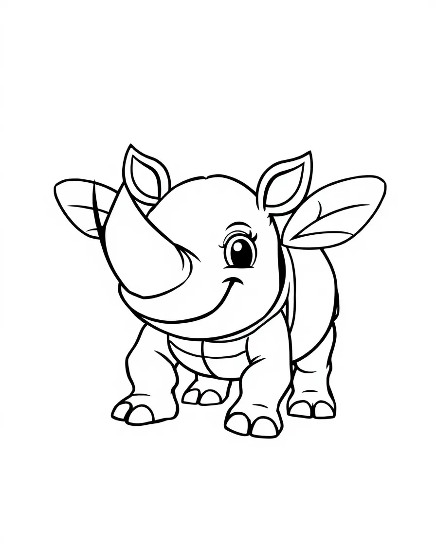 Cheerful cartoon rhinoceros beetle coloring page