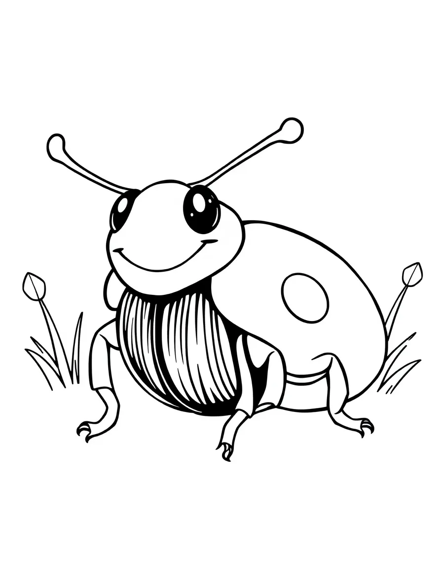 Cheerful cartoon dung beetle coloring page