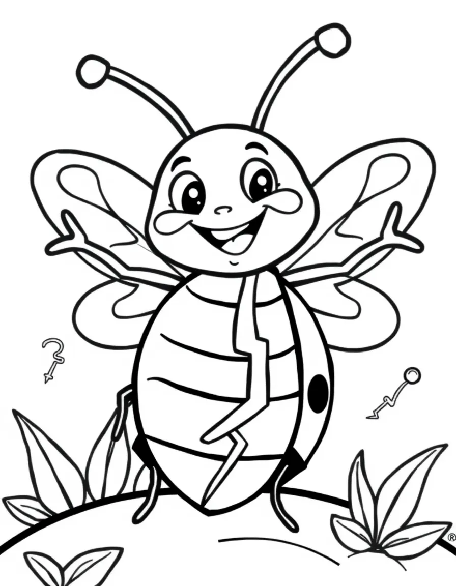 Cheerful cartoon lightning bug coloring page